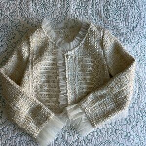 Chic Cream Tweed Jacket with Ruffle Trim